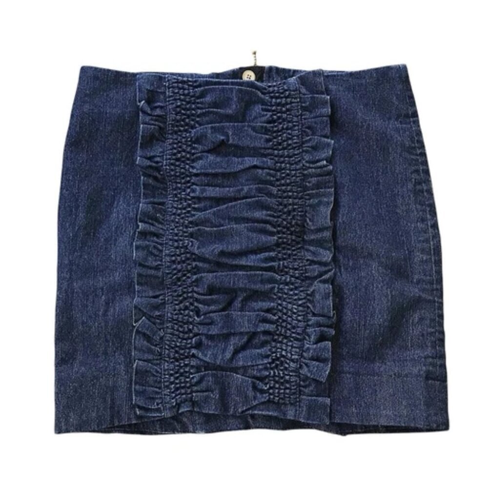 Leifsdottir Anthropologie Denim Jean Ruffle Zip Mini Skirt Blue Size 6